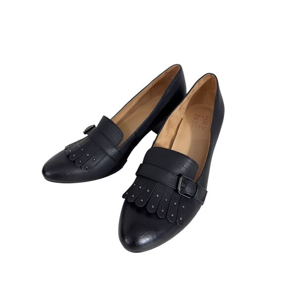 NEW!! "NATURALIZER" Womens SZ 9.5 Blk Fringe Buckle Chunky Heel Slip On Shoe - Picture 1 of 8